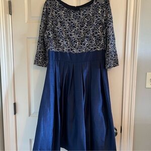Jessica Howard blue sequins dress 3/4 length sleeve